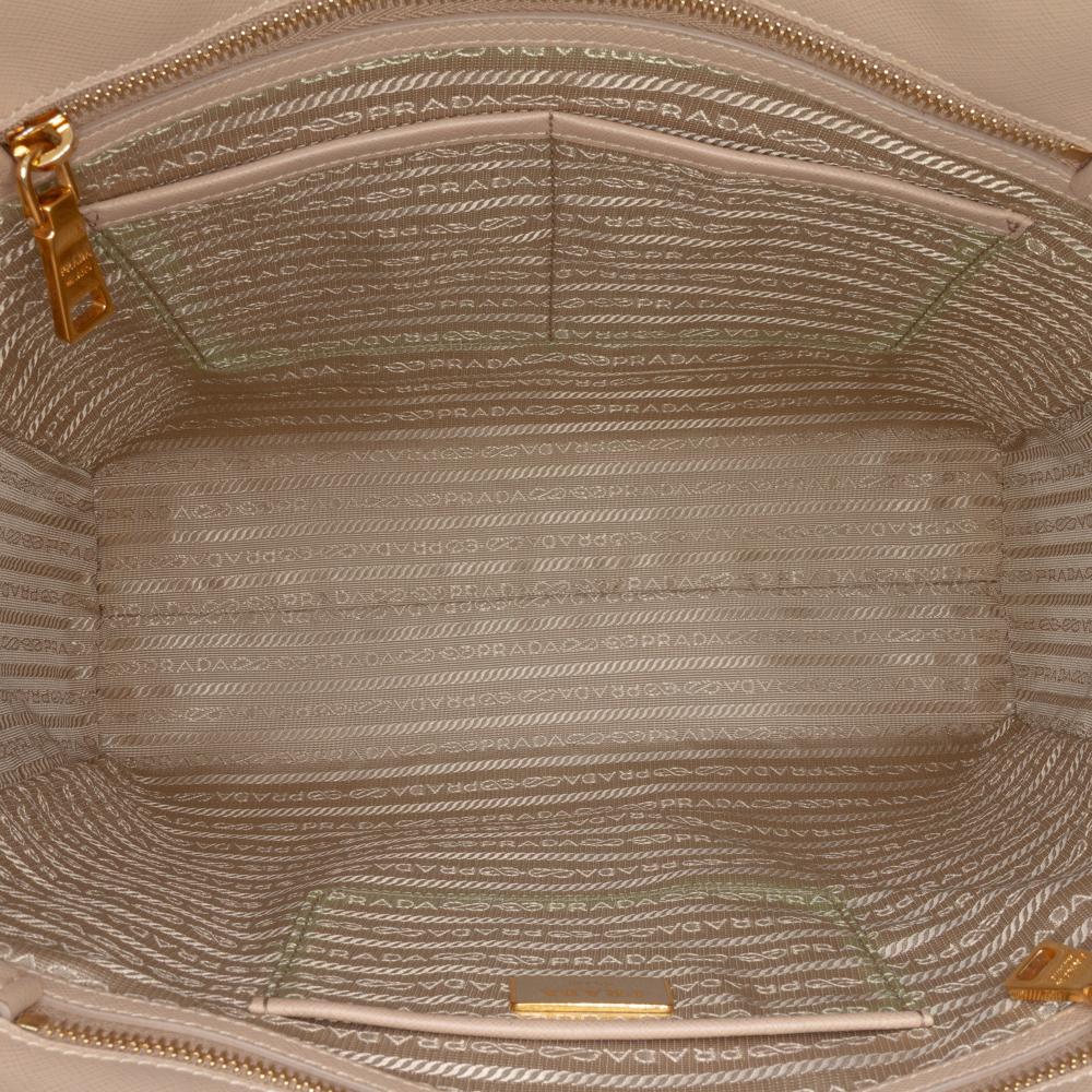 Prada B Prada Brown Beige Saffiano Leather Lux Satchel Italy