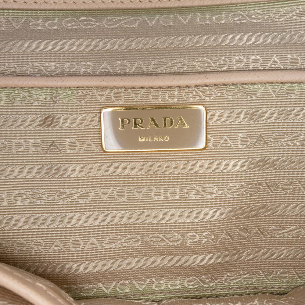 Prada B Prada Brown Beige Saffiano Leather Lux Satchel Italy