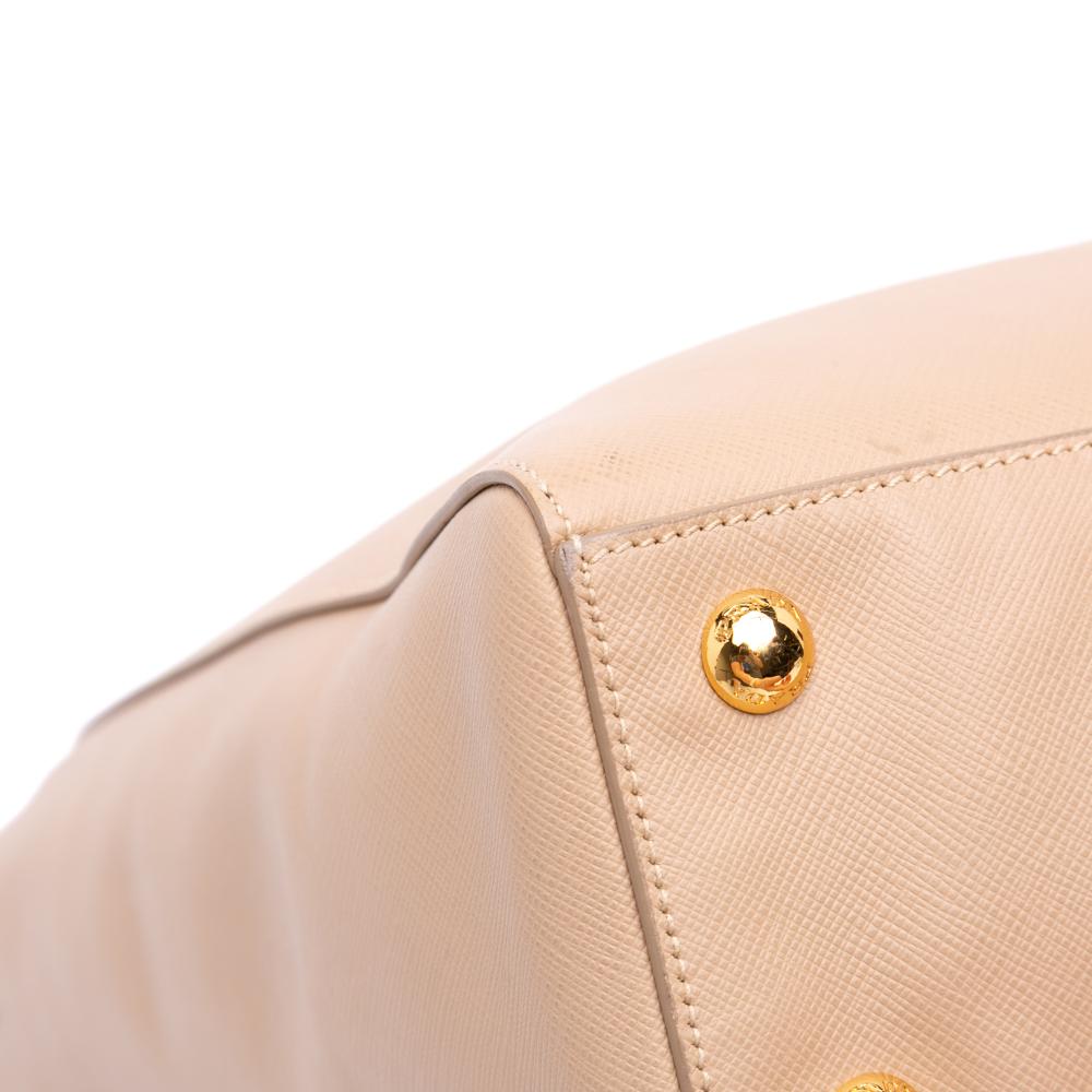 Prada B Prada Brown Beige Saffiano Leather Lux Satchel Italy