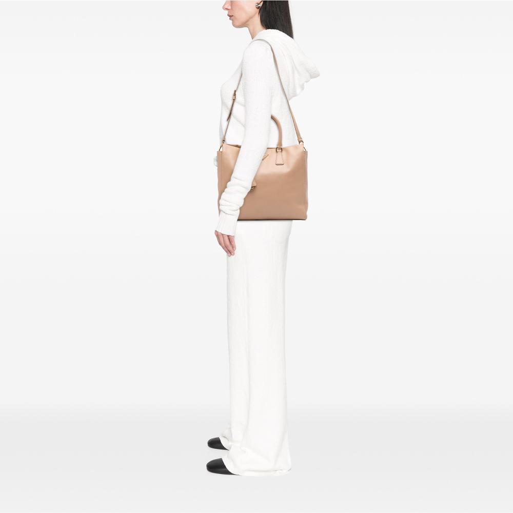 Prada B Prada Brown Beige Saffiano Leather Lux Satchel Italy