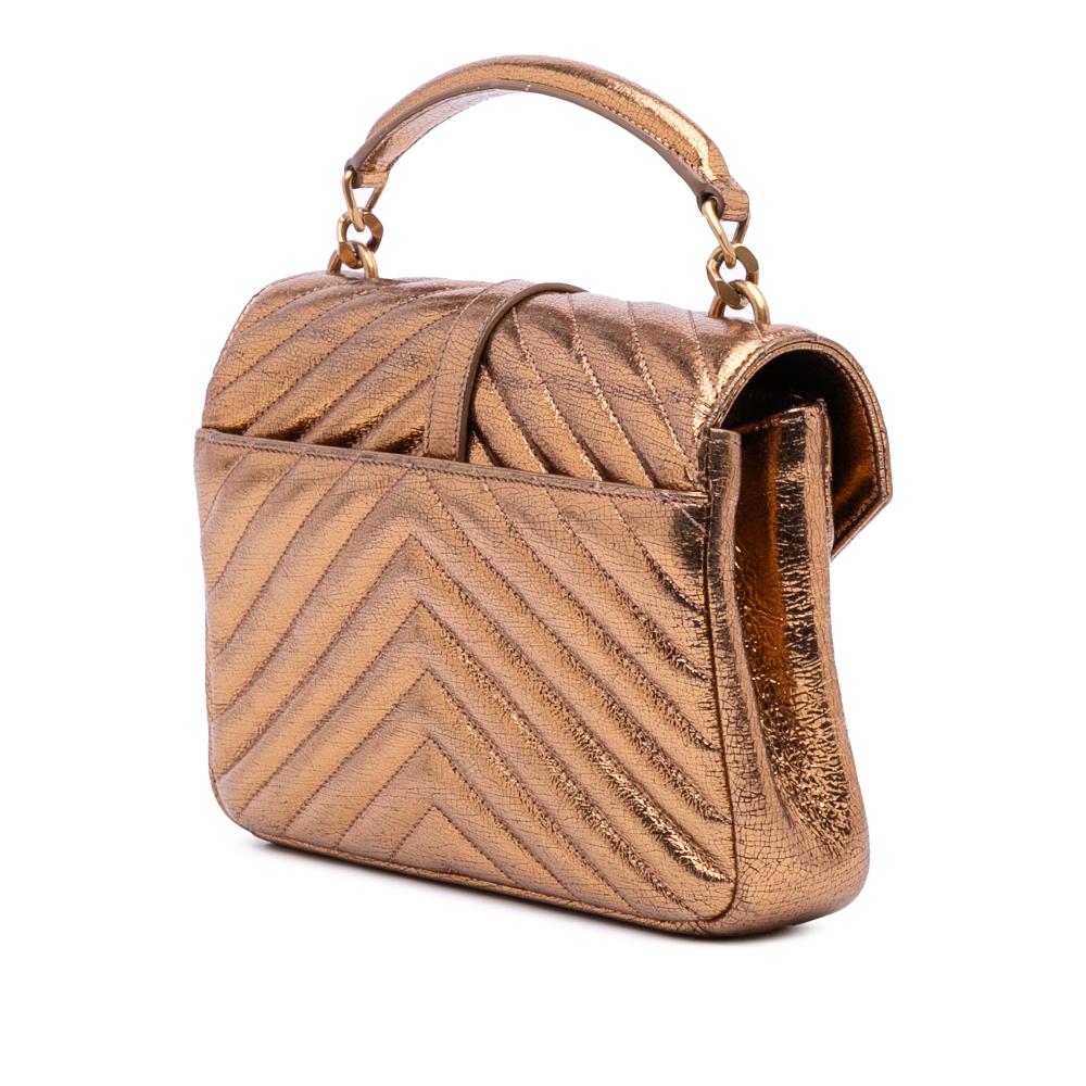 Saint Laurent B Saint Laurent Brown Bronze Calf Leather Medium Metallic skin Chevron Monogram College Bag Italy