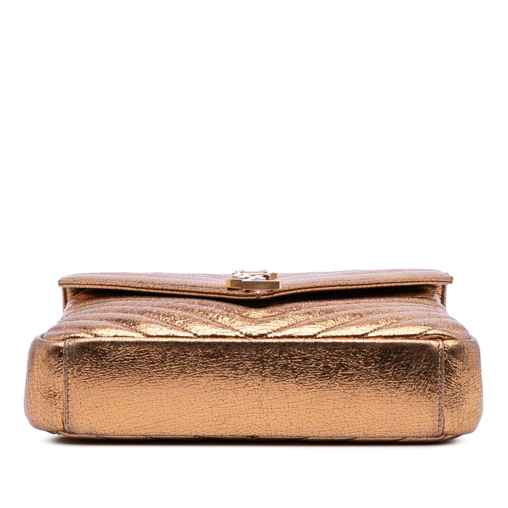 Saint Laurent B Saint Laurent Brown Bronze Calf Leather Medium Metallic skin Chevron Monogram College Bag Italy