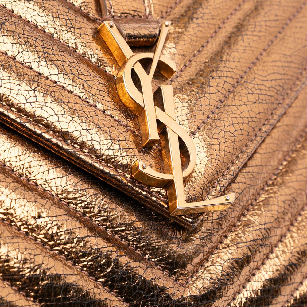 Saint Laurent B Saint Laurent Brown Bronze Calf Leather Medium Metallic skin Chevron Monogram College Bag Italy