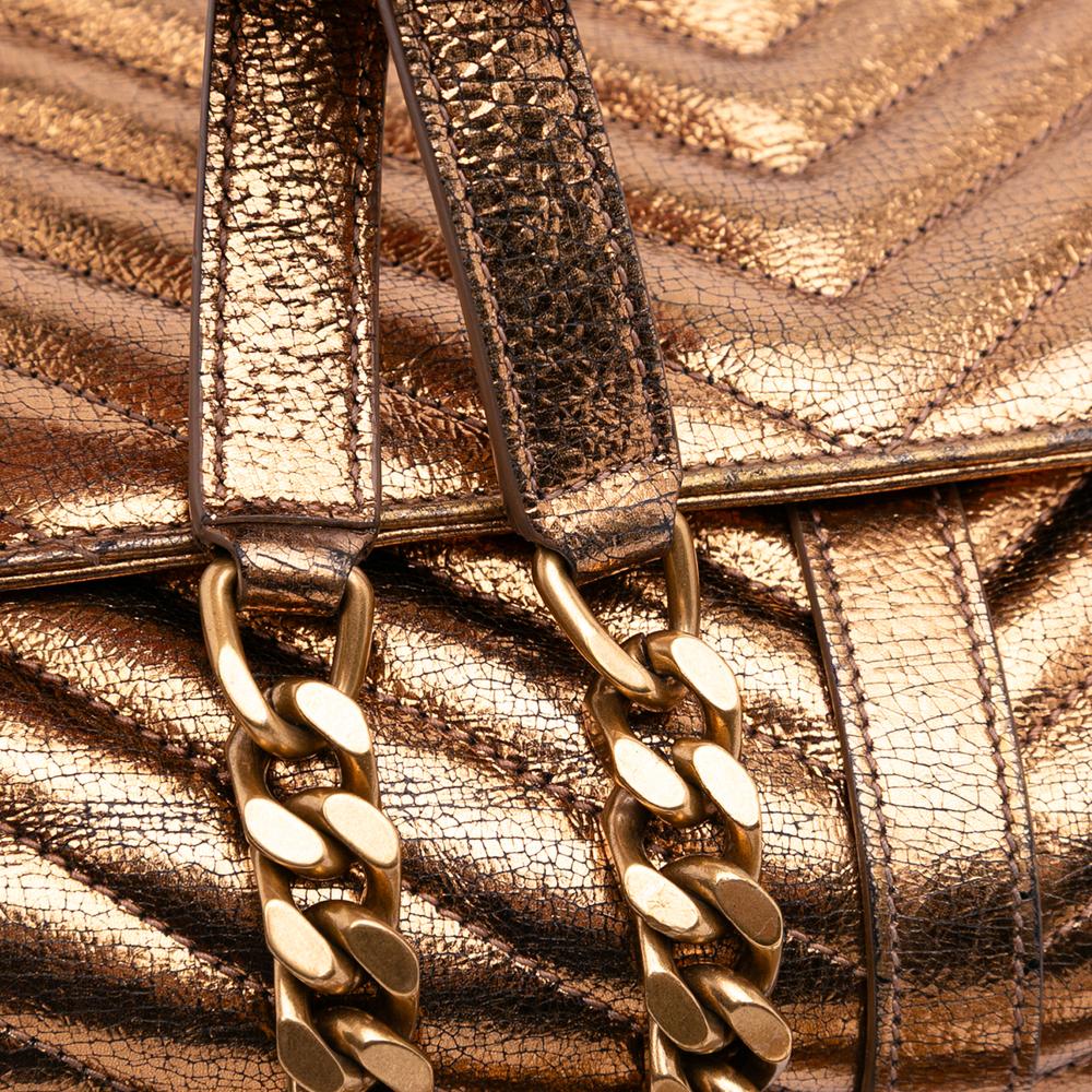 Saint Laurent B Saint Laurent Brown Bronze Calf Leather Medium Metallic skin Chevron Monogram College Bag Italy