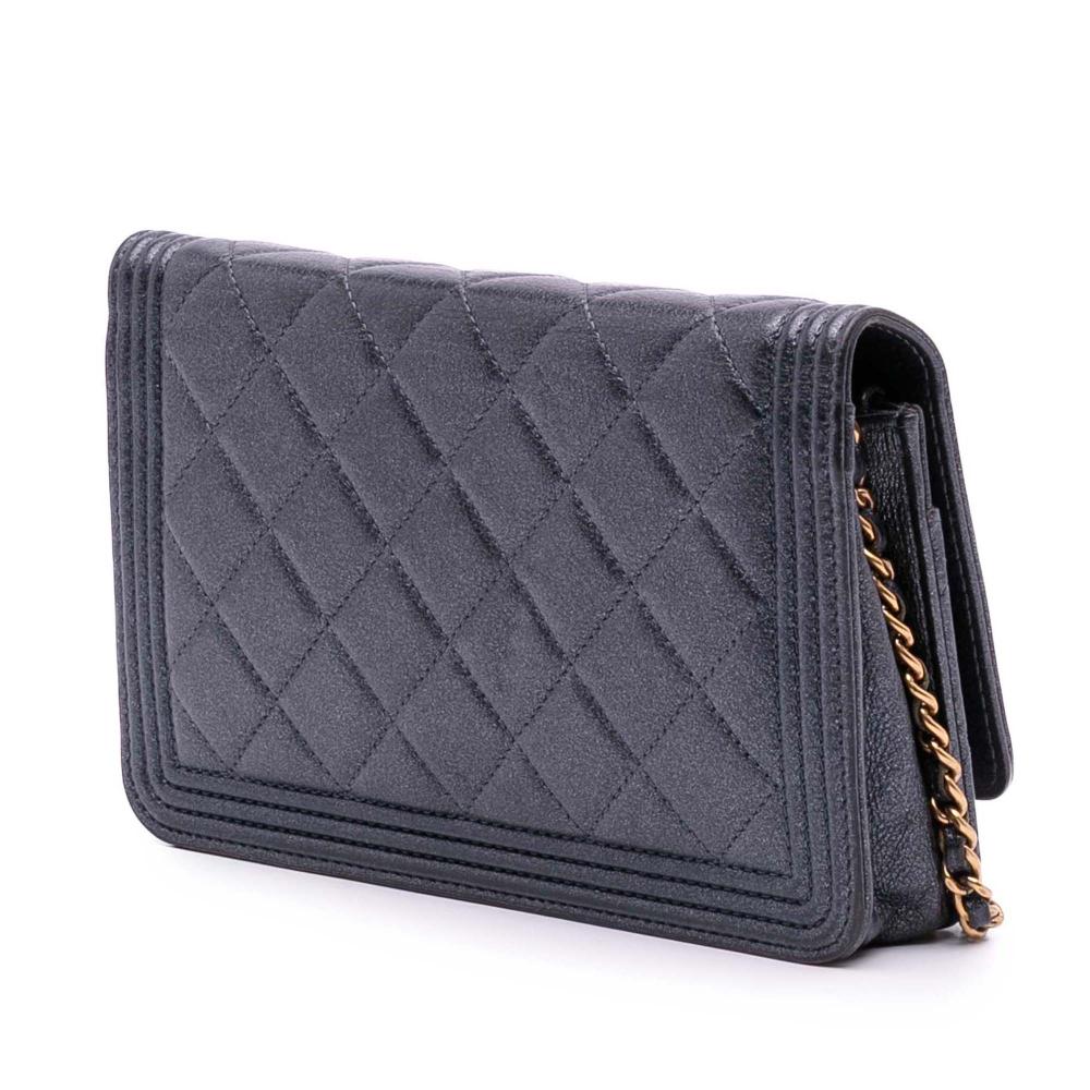 Chanel B Chanel Black Lambskin Leather Leather Quilted Lambskin Boy Wallet On Chain Italy