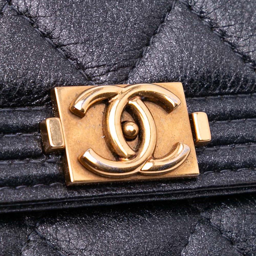 Chanel B Chanel Black Lambskin Leather Leather Quilted Lambskin Boy Wallet On Chain Italy