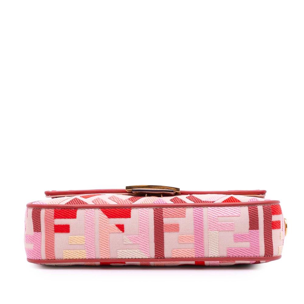 Fendi B Fendi Pink Canvas Fabric Zucca Embroidered Baguette Satchel Italy