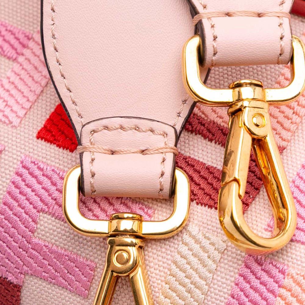 Fendi B Fendi Pink Canvas Fabric Zucca Embroidered Baguette Satchel Italy