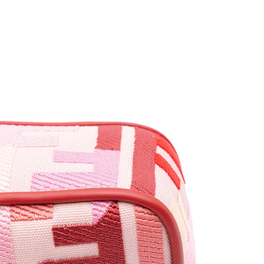 Fendi B Fendi Pink Canvas Fabric Zucca Embroidered Baguette Satchel Italy