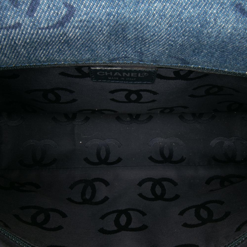 Chanel B Chanel Blue Denim Denim Fabric CC Printed Single Flap Italy