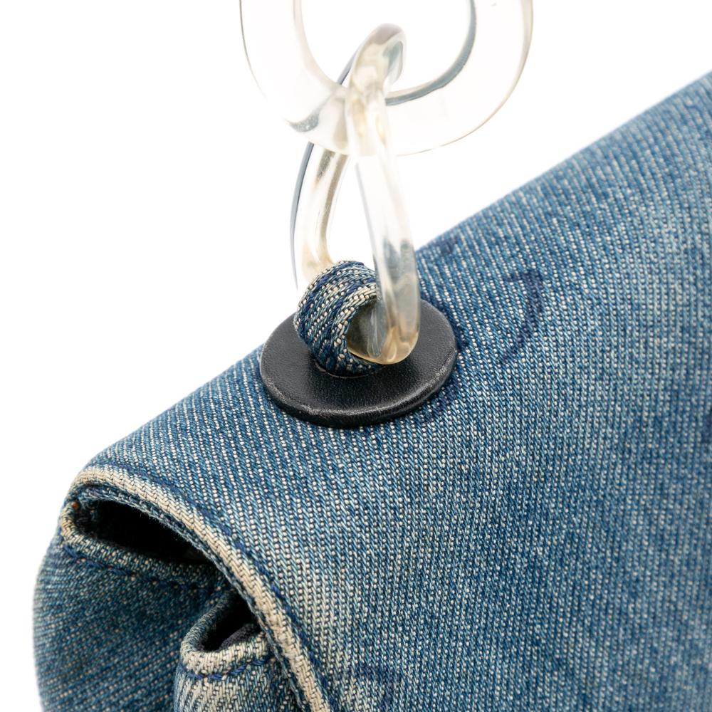 Chanel B Chanel Blue Denim Denim Fabric CC Printed Single Flap Italy