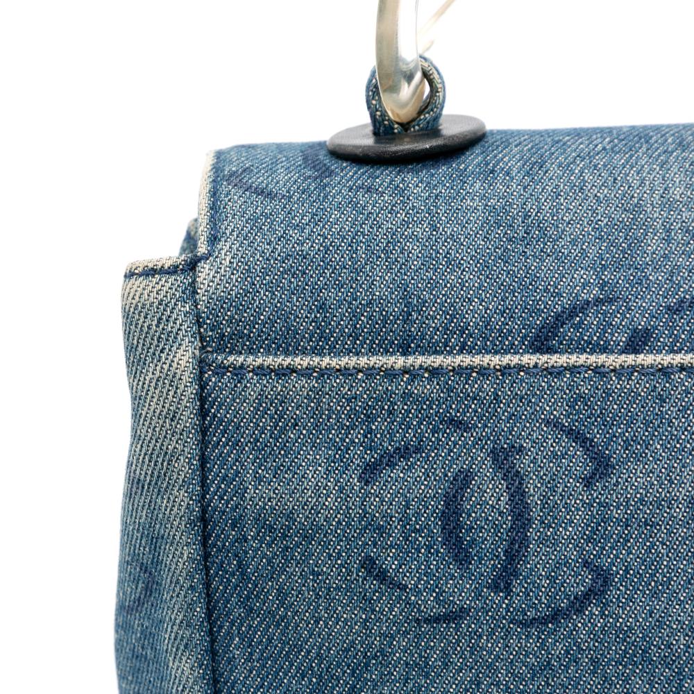 Chanel B Chanel Blue Denim Denim Fabric CC Printed Single Flap Italy