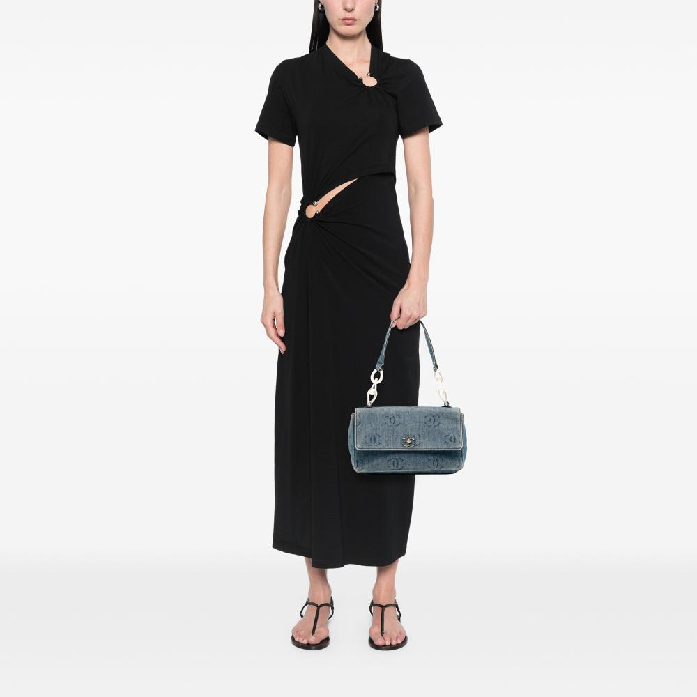 Chanel B Chanel Blue Denim Denim Fabric CC Printed Single Flap Italy