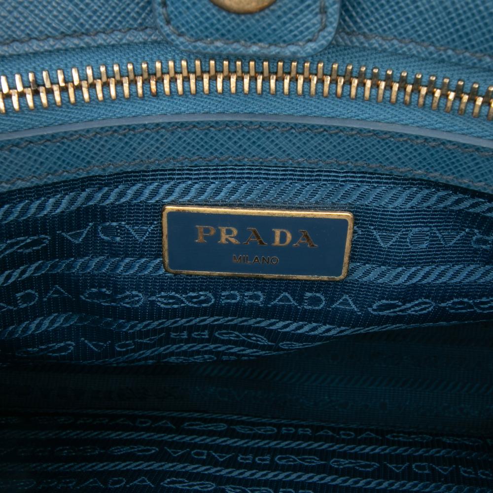 Prada B Prada Blue Saffiano Leather Medium Lux Galleria Satchel Italy