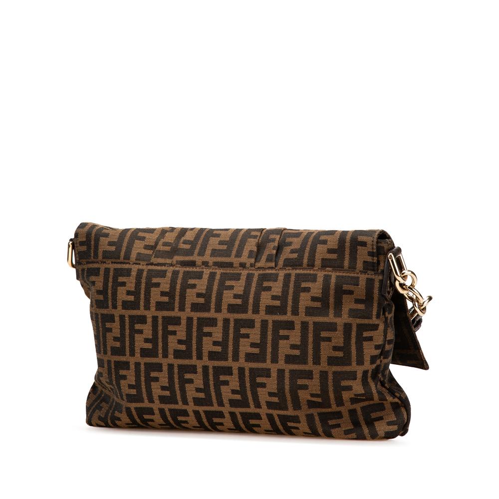 Fendi B Fendi Brown Canvas Fabric Zucca Mia Flap Crossbody Italy