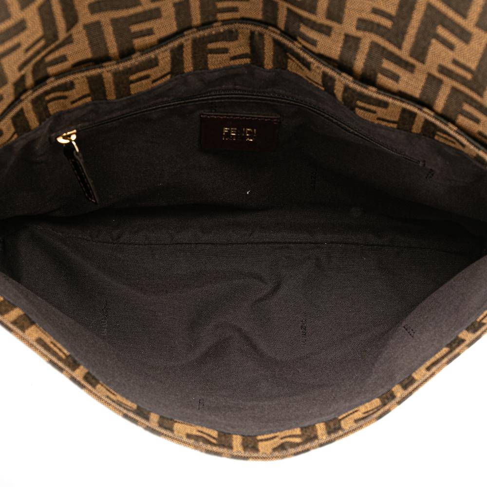 Fendi B Fendi Brown Canvas Fabric Zucca Mia Flap Crossbody Italy