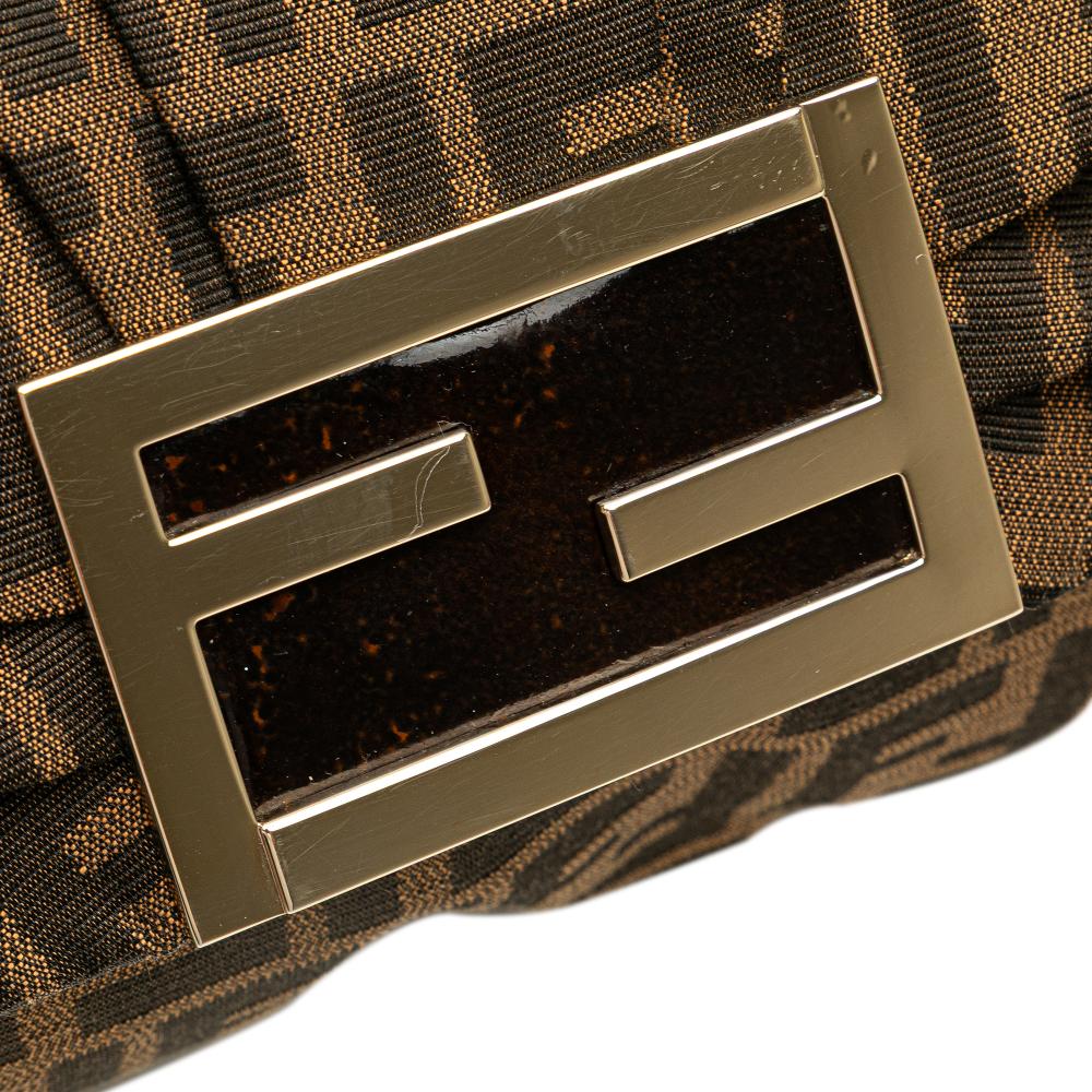 Fendi B Fendi Brown Canvas Fabric Zucca Mia Flap Crossbody Italy