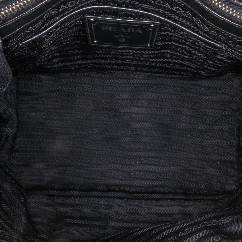 Prada B Prada Black Nylon Fabric Vitello Trimmed Tessuto Satchel Italy