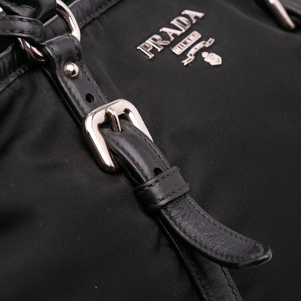 Prada B Prada Black Nylon Fabric Vitello Trimmed Tessuto Satchel Italy