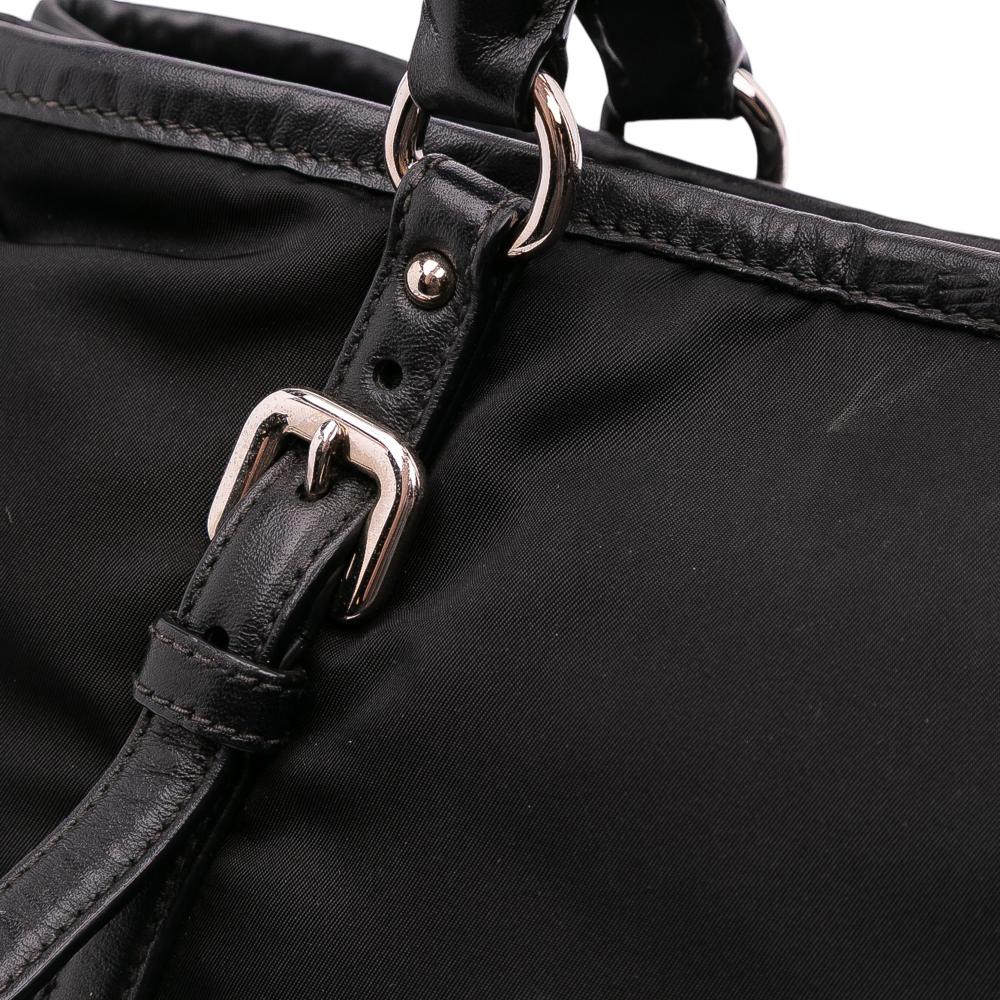 Prada B Prada Black Nylon Fabric Vitello Trimmed Tessuto Satchel Italy