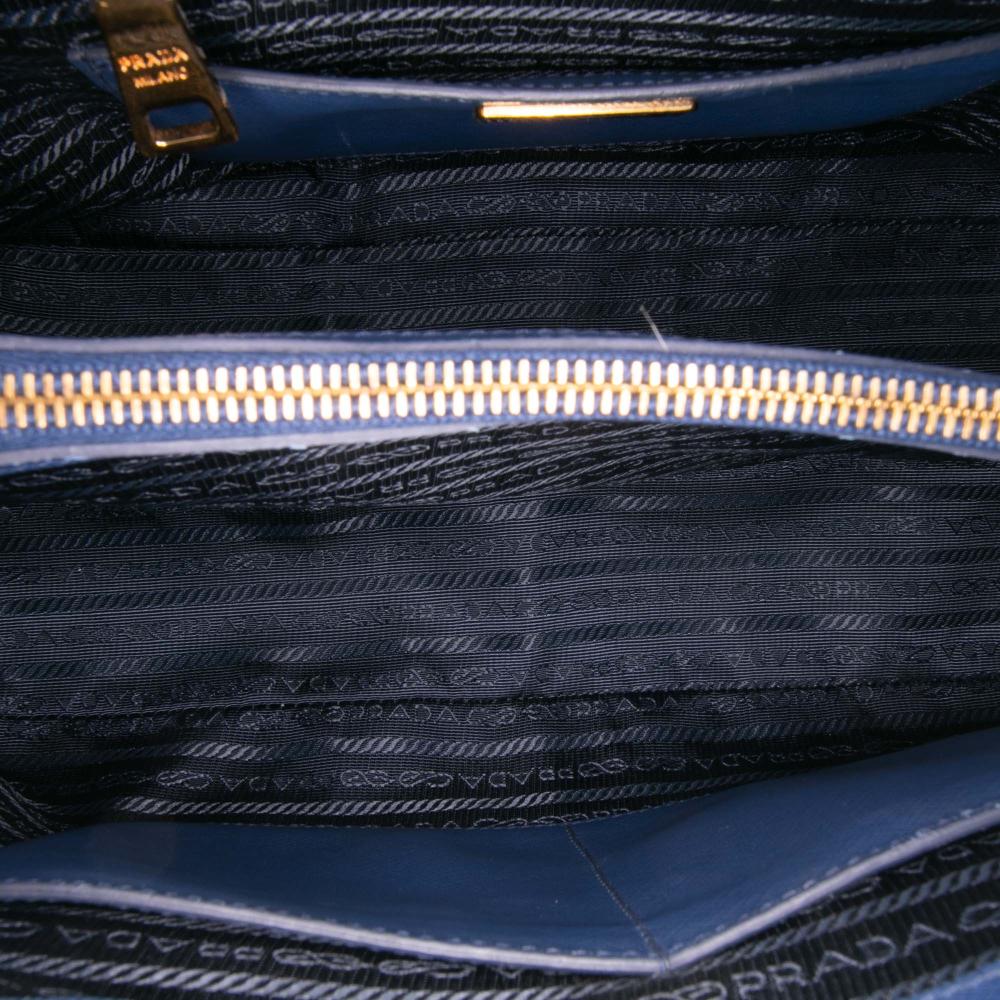 Prada B Prada Blue Saffiano Leather Medium Lux Promenade Satchel Italy