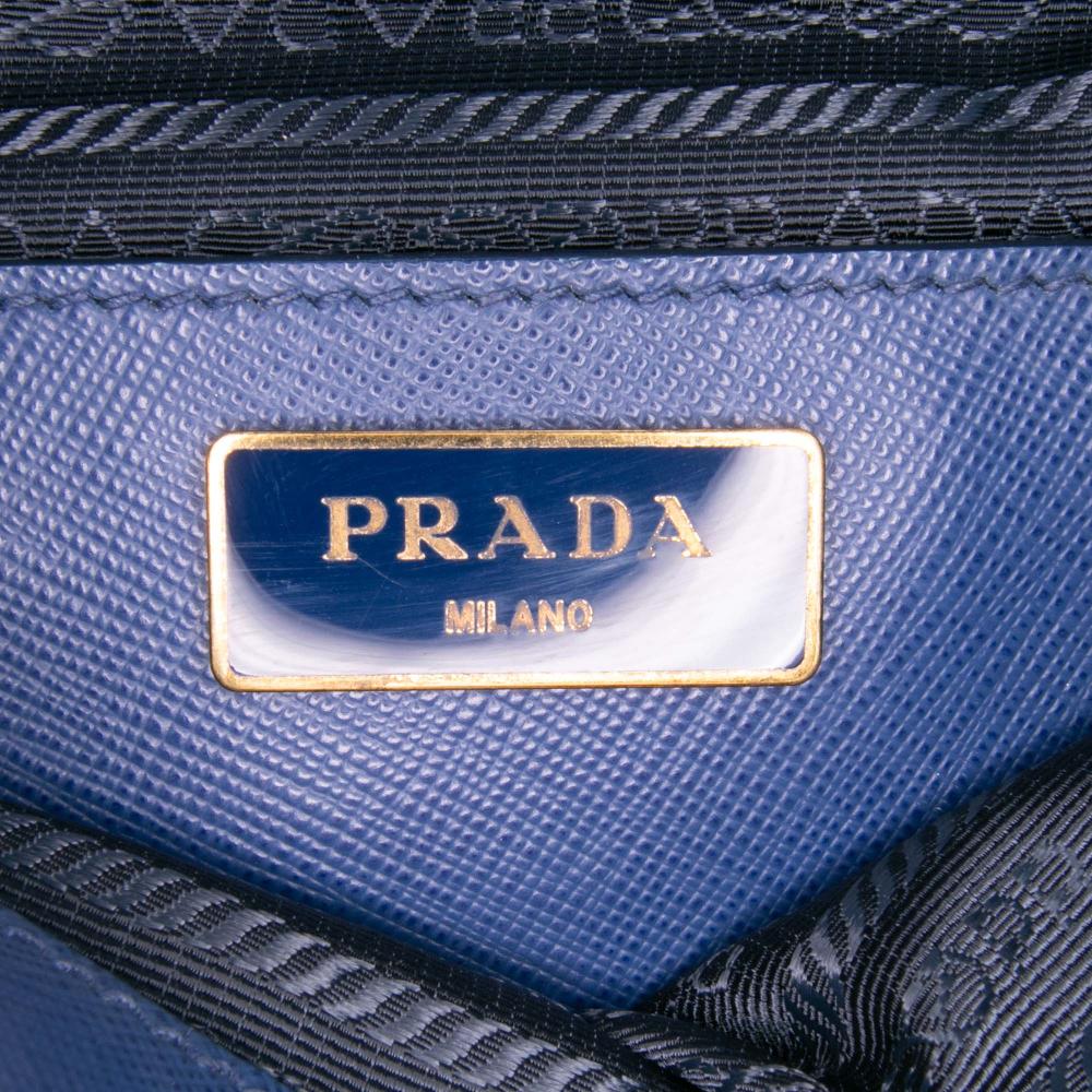 Prada B Prada Blue Saffiano Leather Medium Lux Promenade Satchel Italy