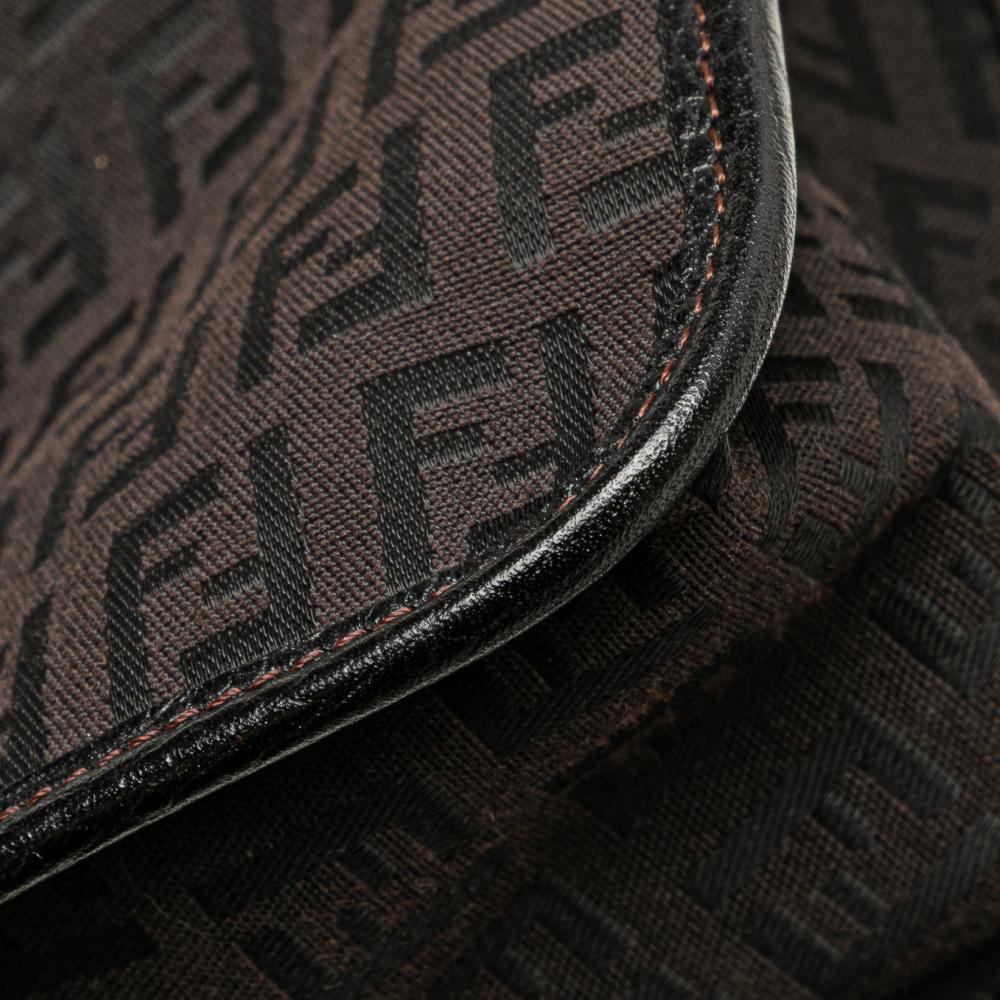 Fendi B Fendi Brown Dark Brown Canvas Fabric Small Zucchino F Charm Crossbody Italy