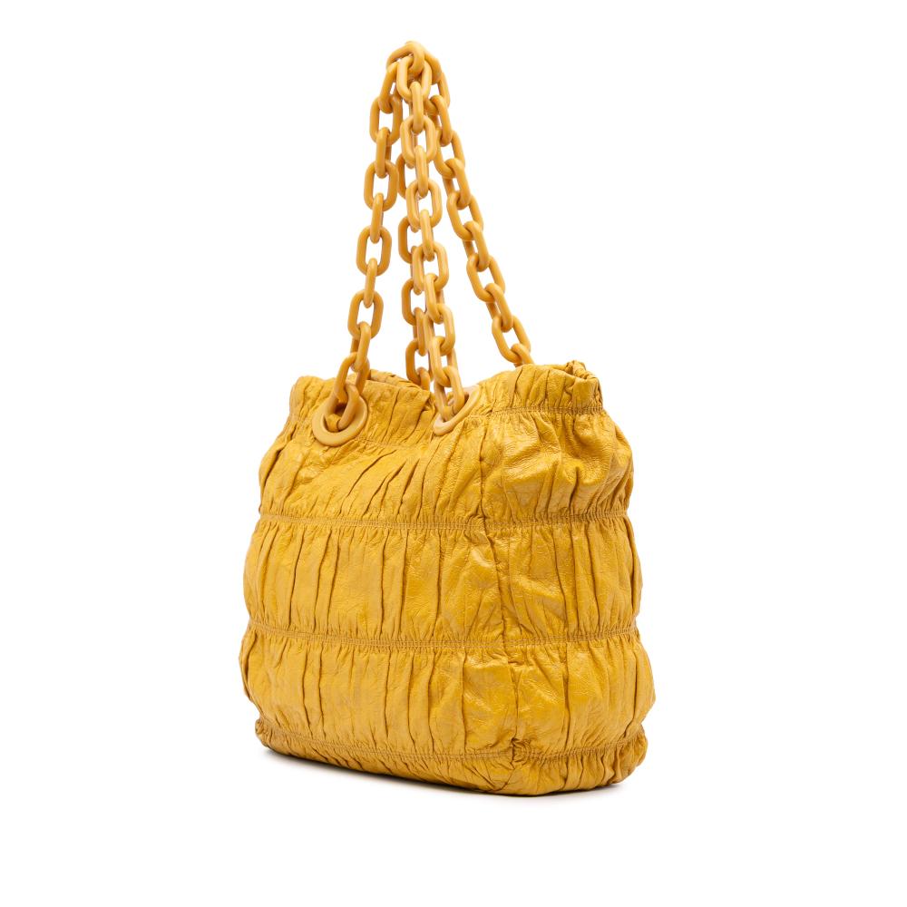 Prada B Prada Yellow Patent Leather Leather Vernice Gaufre Chain Tote Italy