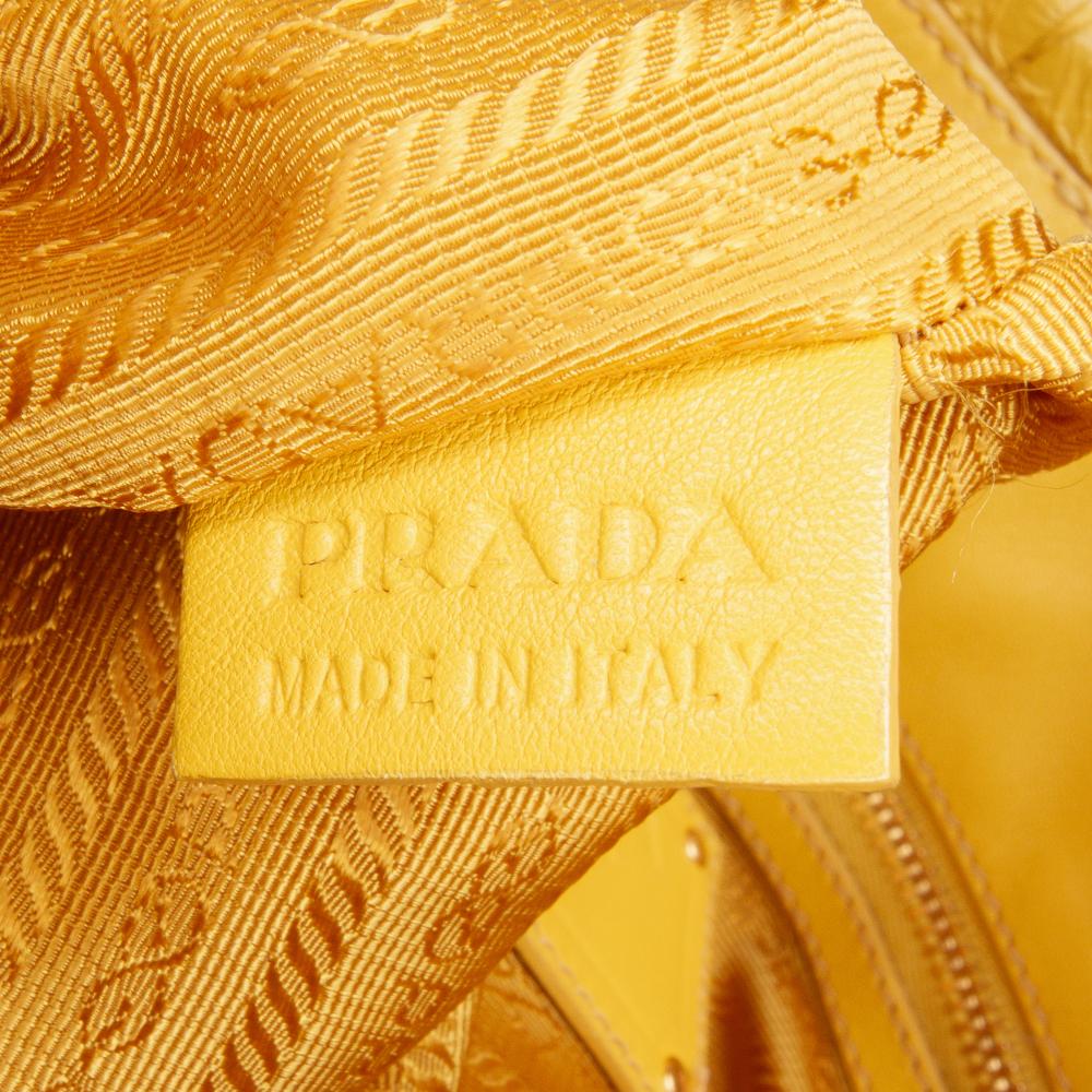 Prada B Prada Yellow Patent Leather Leather Vernice Gaufre Chain Tote Italy