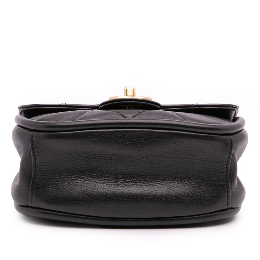 Chanel AB Chanel Black Calf Leather Mini CC Quilted skin Round Moon Messenger Flap Italy