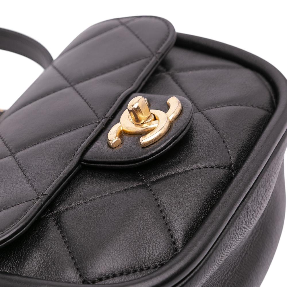 Chanel AB Chanel Black Calf Leather Mini CC Quilted skin Round Moon Messenger Flap Italy