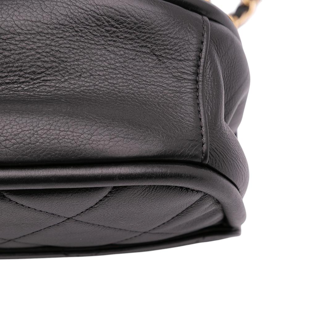 Chanel AB Chanel Black Calf Leather Mini CC Quilted skin Round Moon Messenger Flap Italy