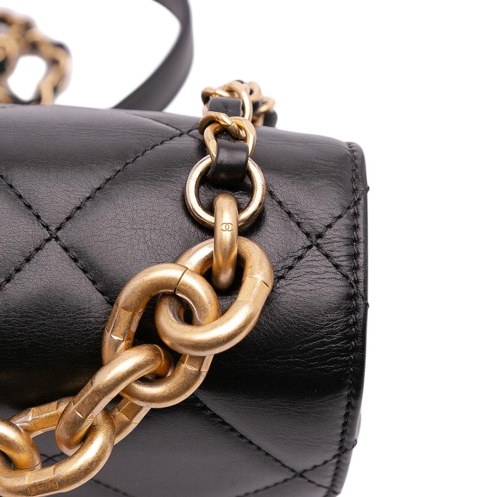 Chanel AB Chanel Black Calf Leather Mini CC Quilted skin Round Moon Messenger Flap Italy