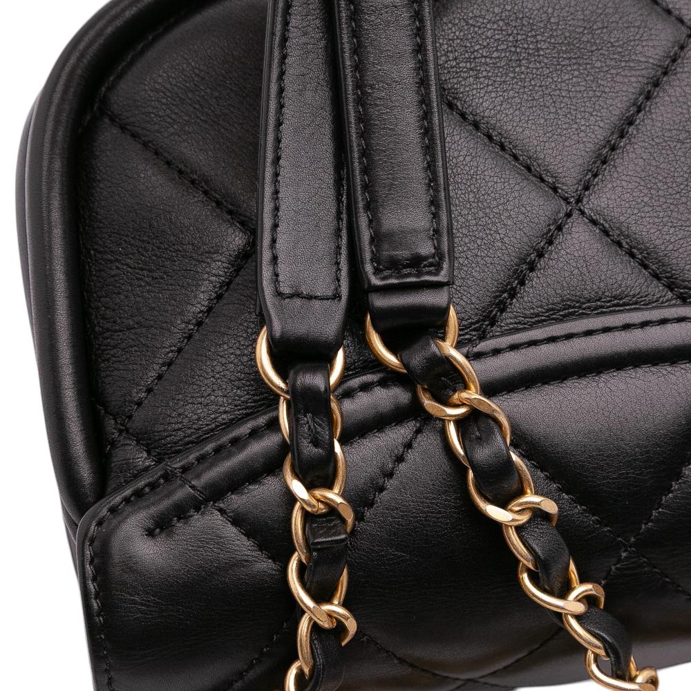 Chanel AB Chanel Black Calf Leather Mini CC Quilted skin Round Moon Messenger Flap Italy