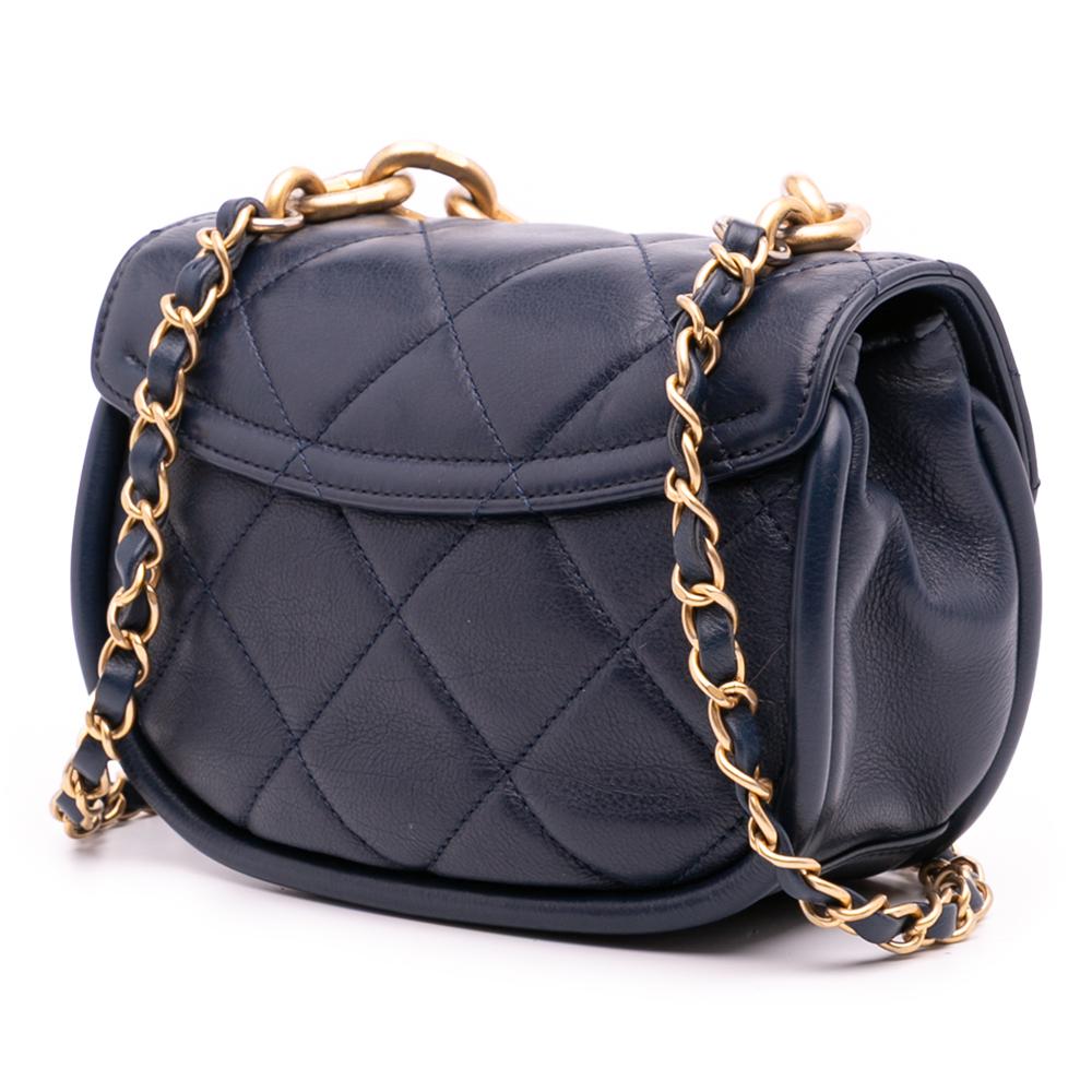Chanel AB Chanel Blue Navy Calf Leather Mini CC Quilted skin Round Moon Messenger Flap Italy
