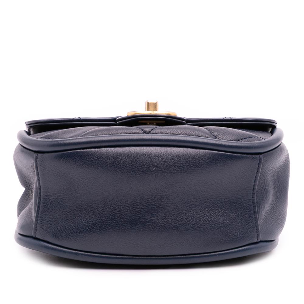 Chanel AB Chanel Blue Navy Calf Leather Mini CC Quilted skin Round Moon Messenger Flap Italy