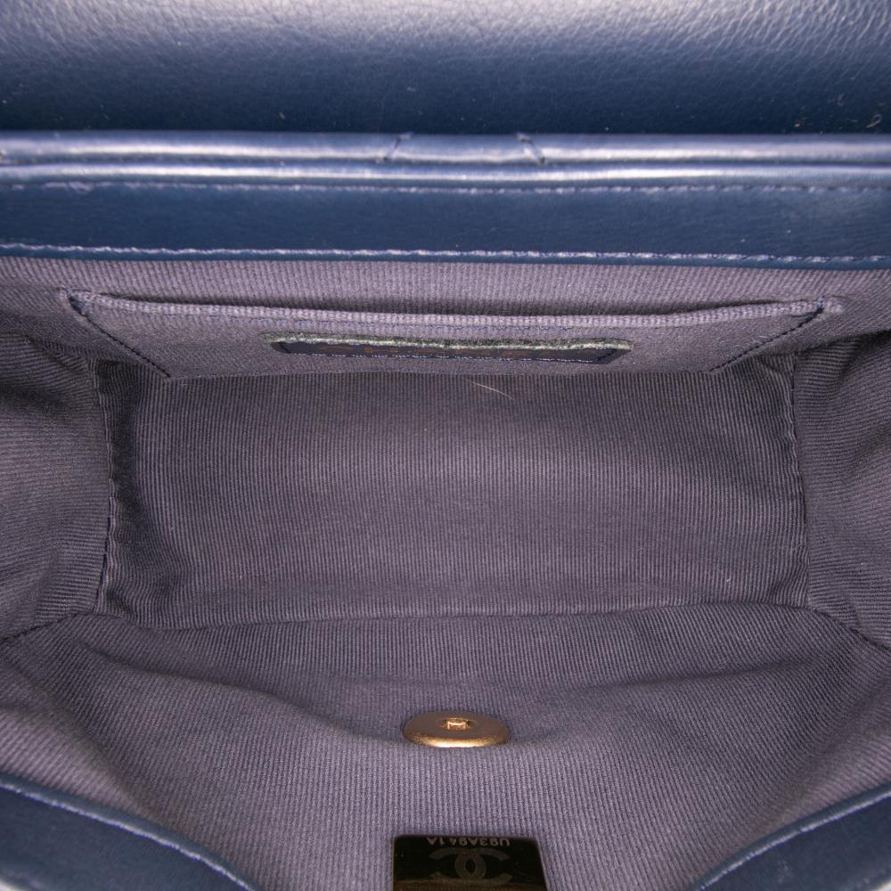 Chanel AB Chanel Blue Navy Calf Leather Mini CC Quilted skin Round Moon Messenger Flap Italy