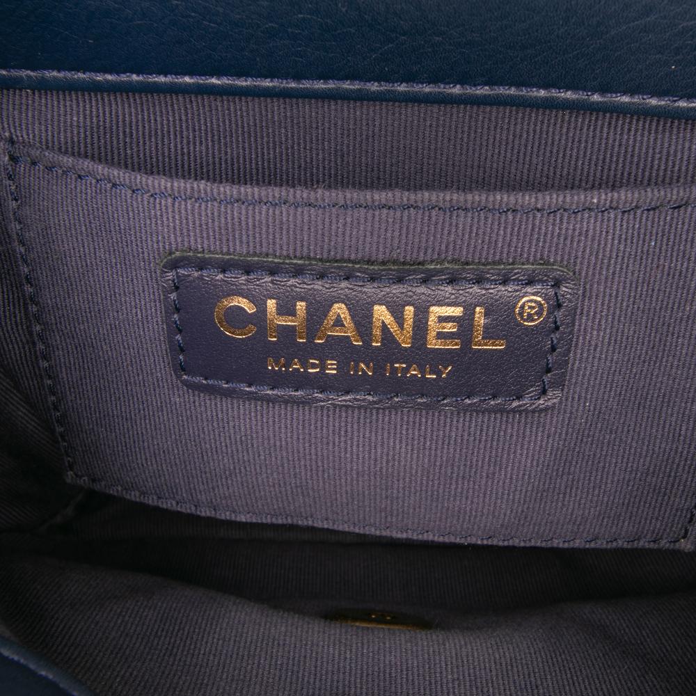Chanel AB Chanel Blue Navy Calf Leather Mini CC Quilted skin Round Moon Messenger Flap Italy