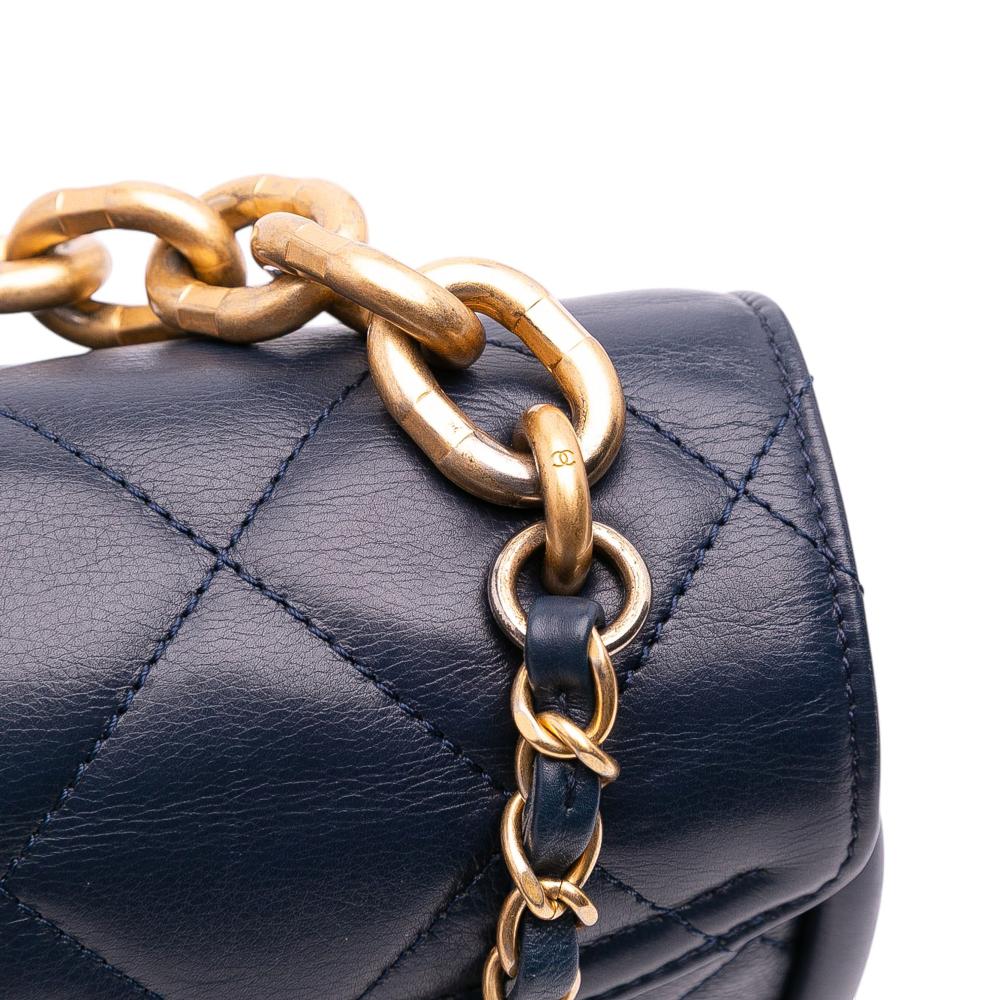 Chanel AB Chanel Blue Navy Calf Leather Mini CC Quilted skin Round Moon Messenger Flap Italy