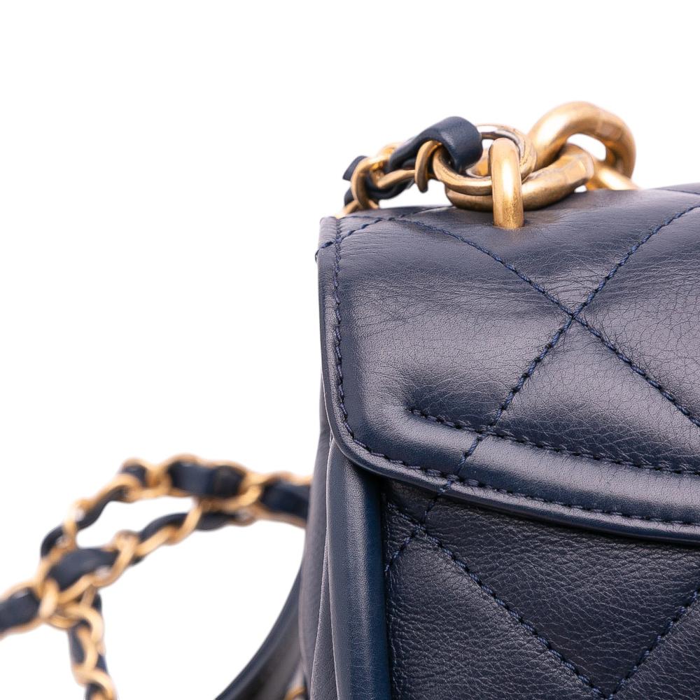 Chanel AB Chanel Blue Navy Calf Leather Mini CC Quilted skin Round Moon Messenger Flap Italy