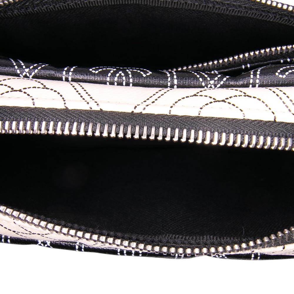 Chanel AB Chanel Black Ivory with White Ivory Coated Canvas Fabric Camellia Logo Camera Bag Italy