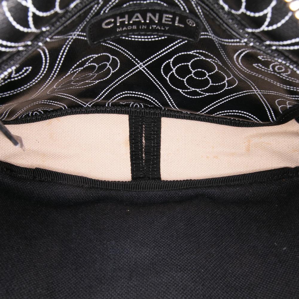 Chanel AB Chanel Black Ivory with White Ivory Coated Canvas Fabric Camellia Logo Camera Bag Italy