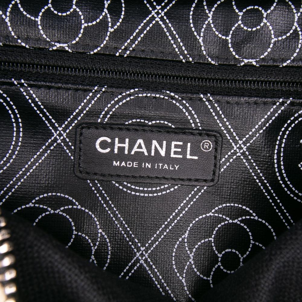 Chanel AB Chanel Black Ivory with White Ivory Coated Canvas Fabric Camellia Logo Camera Bag Italy