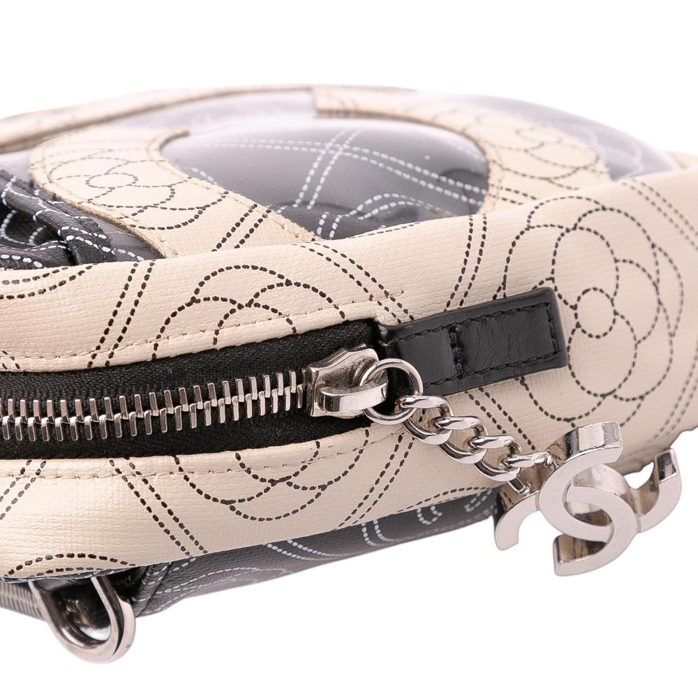 Chanel AB Chanel Black Ivory with White Ivory Coated Canvas Fabric Camellia Logo Camera Bag Italy