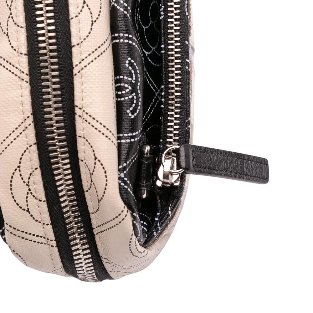 Chanel AB Chanel Black Ivory with White Ivory Coated Canvas Fabric Camellia Logo Camera Bag Italy
