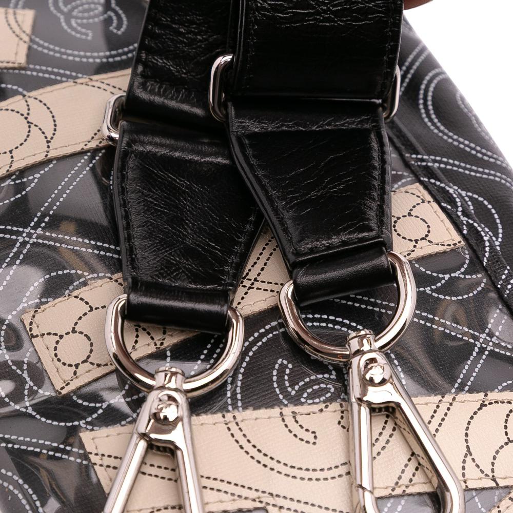 Chanel AB Chanel Black Ivory with White Ivory Coated Canvas Fabric Camellia Logo Camera Bag Italy