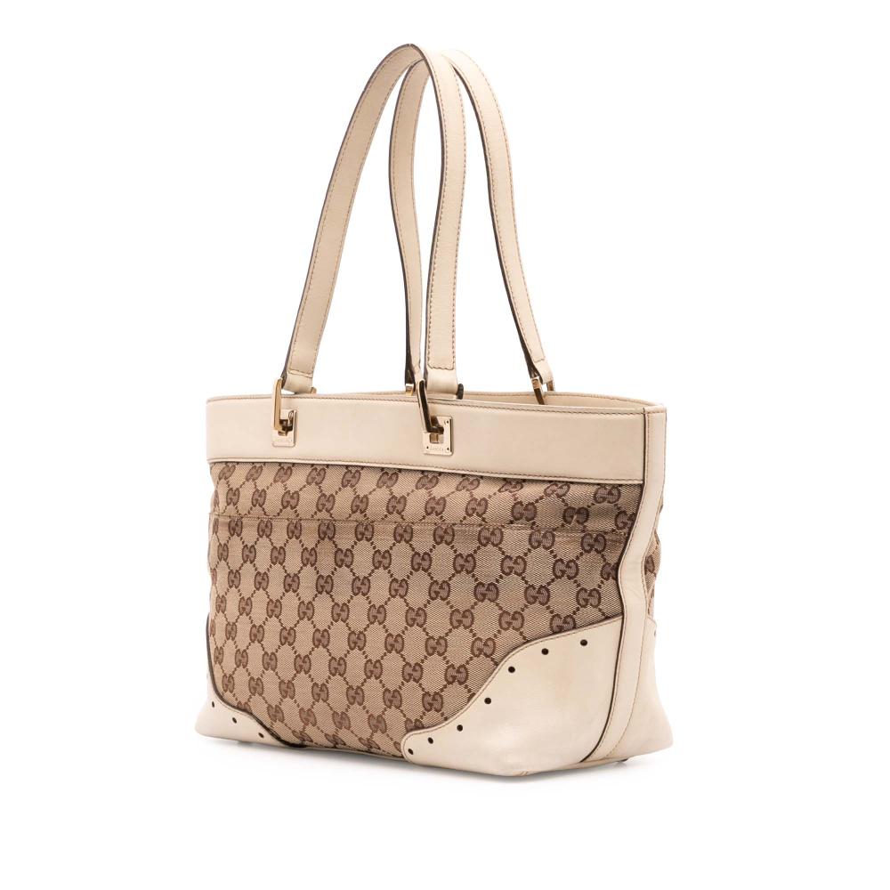 Gucci B Gucci Brown Beige Canvas Fabric GG Punch Tote Italy