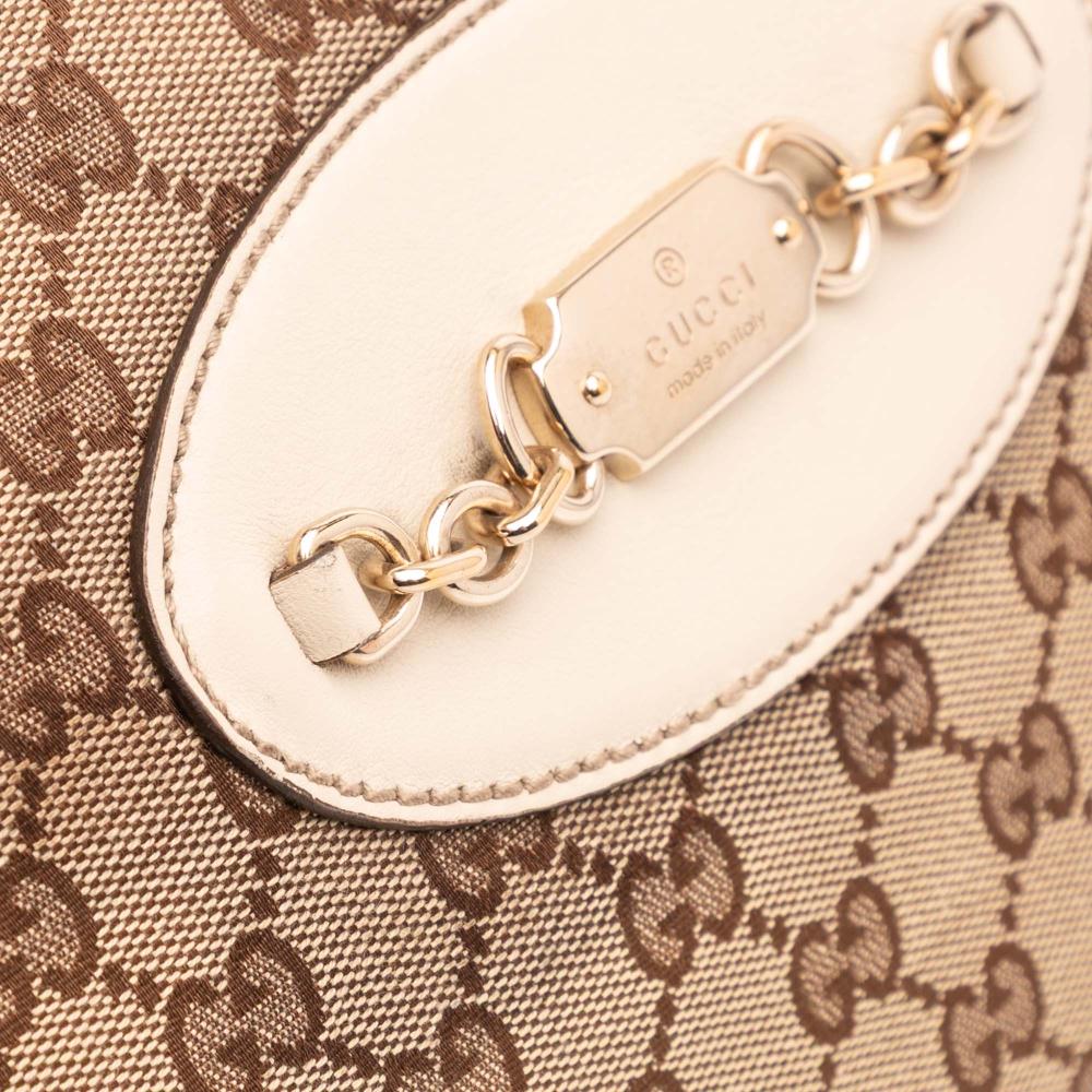 Gucci B Gucci Brown Beige Canvas Fabric GG Punch Tote Italy