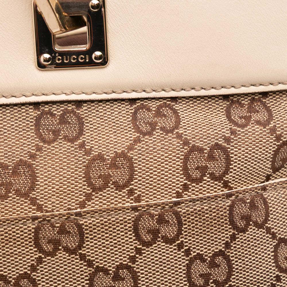 Gucci B Gucci Brown Beige Canvas Fabric GG Punch Tote Italy