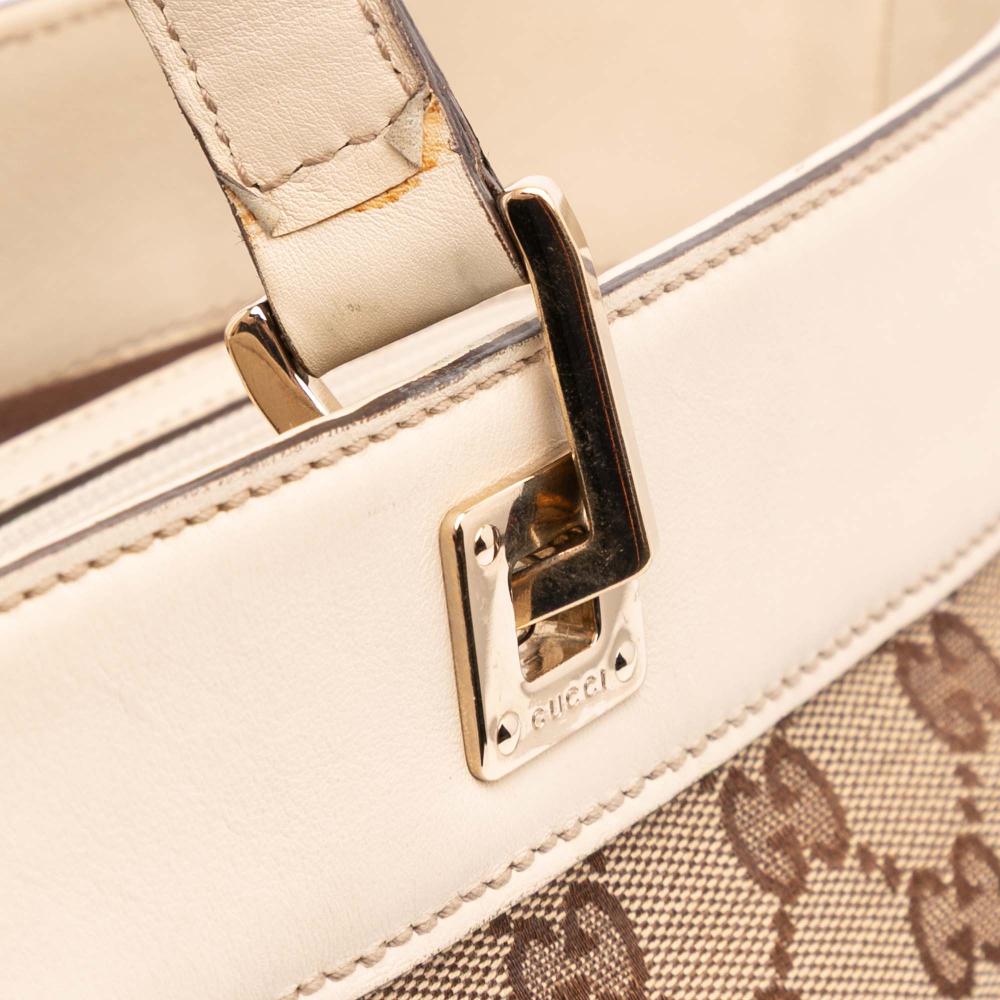 Gucci B Gucci Brown Beige Canvas Fabric GG Punch Tote Italy